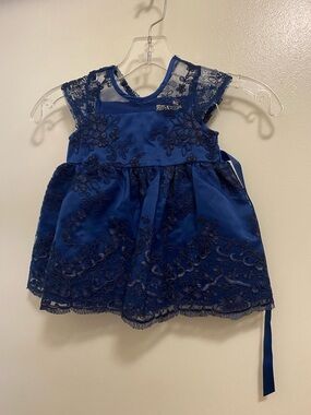 Juniors Brand Baby Girls Formal Dress 9 To 12 Mo Months Navy Blue Lace NWT New